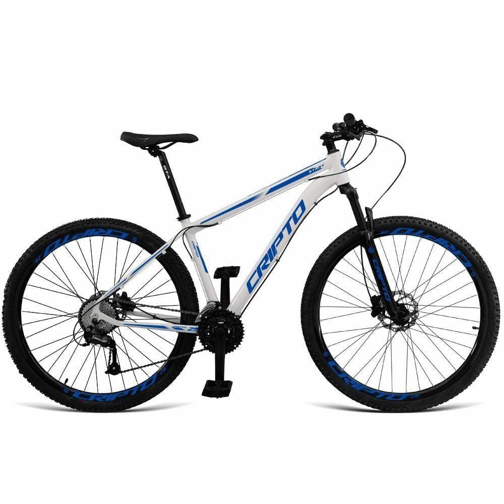 Bicicleta Aro 29 Cripto 24 Marchas Shimano E Freios Disco - Branco-azul - 15" Branco-azul