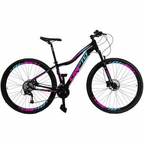 Bicicleta Aro 29 Cripto 27v Fr. Hidraulico Trava K7 - Preto-azul E Rosa - 15" Preto-azul E Rosa