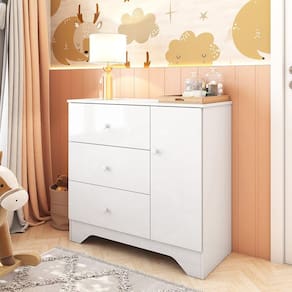 Cômoda Infantil 1 Porta e 3 Gavetas 100% MDF Cocada Branco Brilho