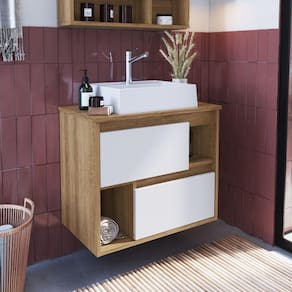Gabinete Para Banheiro Suspenso 60cm com 2 Gavetas LVP03 Versato Nova Móbile Mel/Branco