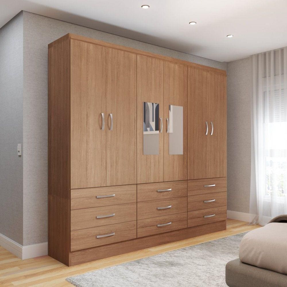 Guarda-Roupa Casal Madri 6 Portas 9 Gavetas com Espelho Cinamomo - Panorama Móveis