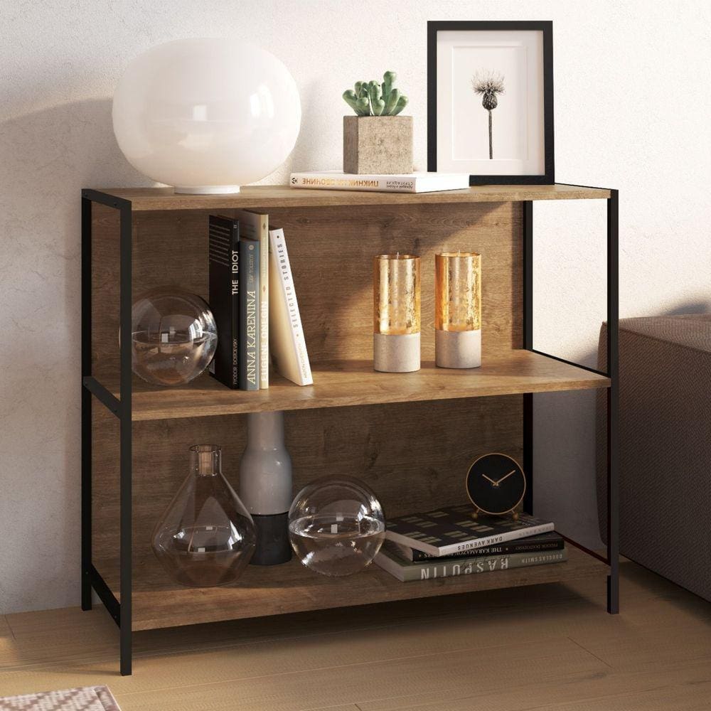 Estante Baixa 90cm Steel Quadra Artesano Vermont/Preto