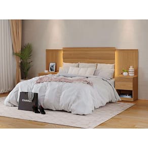 Cabeceira Extensível Casal/Queen/King com 2 Mesas de Apoio Granada Móveis Fazzio Freijó