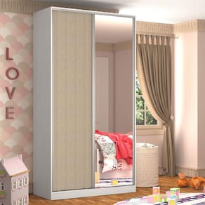 Guarda-Roupa Solteiro 1 Espelho 2 Portas 3 Gavetas Branco e Noce
