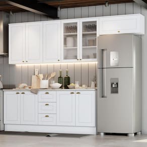 Cozinha Completa 5 Peças com Aéreo de Vidro Internacional Henn Branco