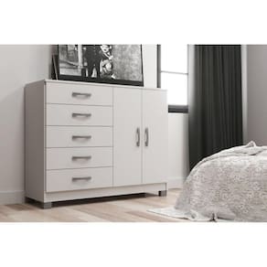 Cômoda 2 Portas 5 Gavetas Black Evidência Móveis com Pés Branco
