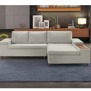 Sofá 3 Lugares com Chaise e Entrada USB Clássico Estofart Bege