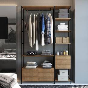 Conjunto de 2 Estantes Guarda-Roupa para Closet com 5 Gavetas Industrial Artesano Vermont/Preto