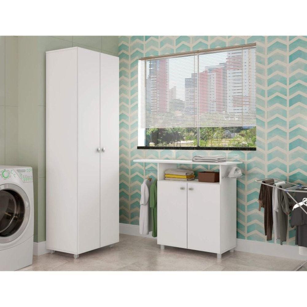 Conjunto Lavanderia com Armário e Tábua de Passar Organizadora Neve Espresso Móveis Branco