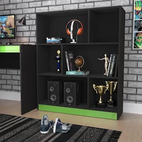 Estante Gamer 6 Nichos B25 Nova Mobile Preto/Verde