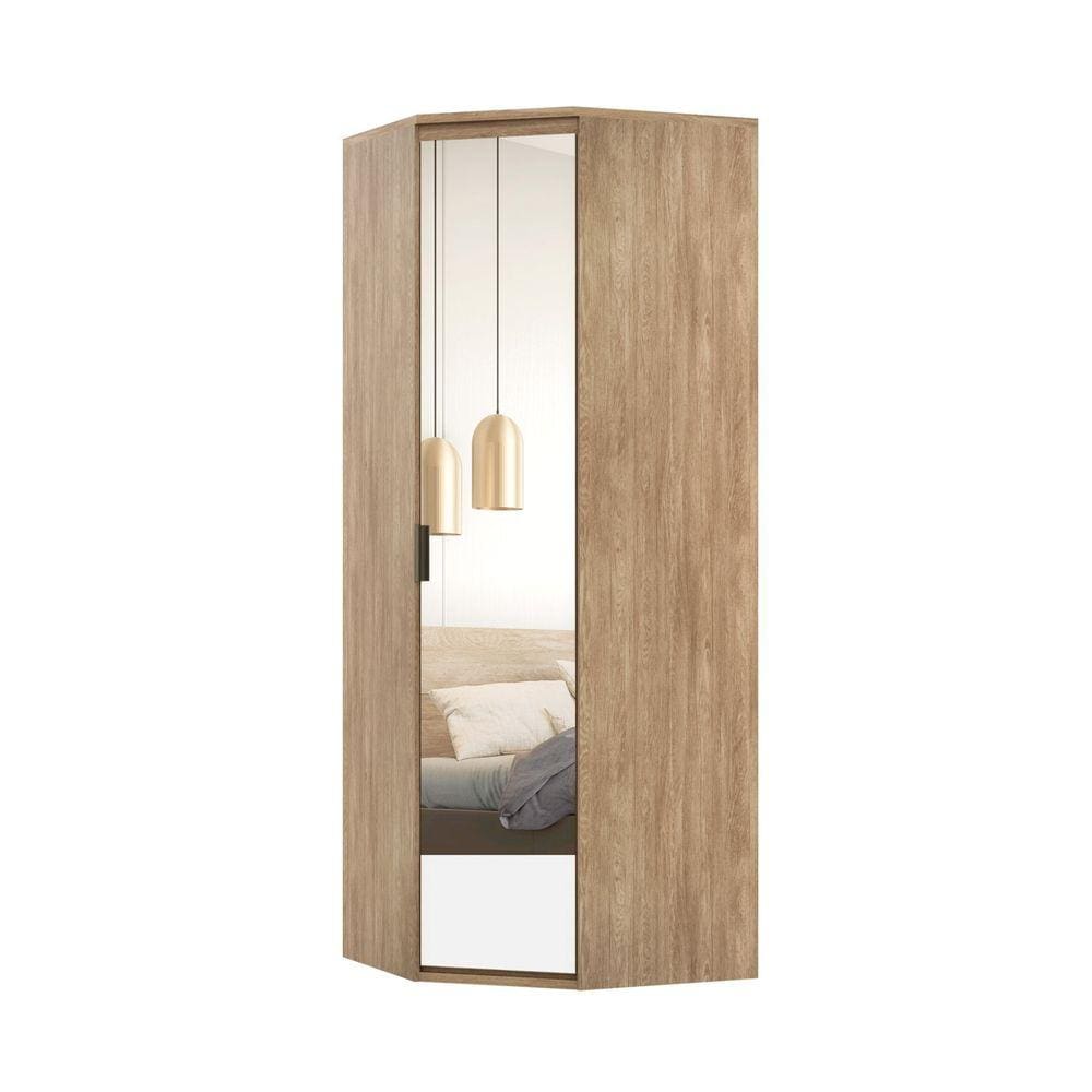 Guarda Roupa Modulado Canto 45º 1 Porta com Espelho 2 Cabideiros 3 Prateleiras Belmax Carvalho
