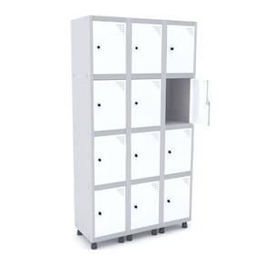 Armário Guarda Volume Locker Roupeiro 12 Portas Aço GRP 503/12 Pandin Móveis Cinza/Branco