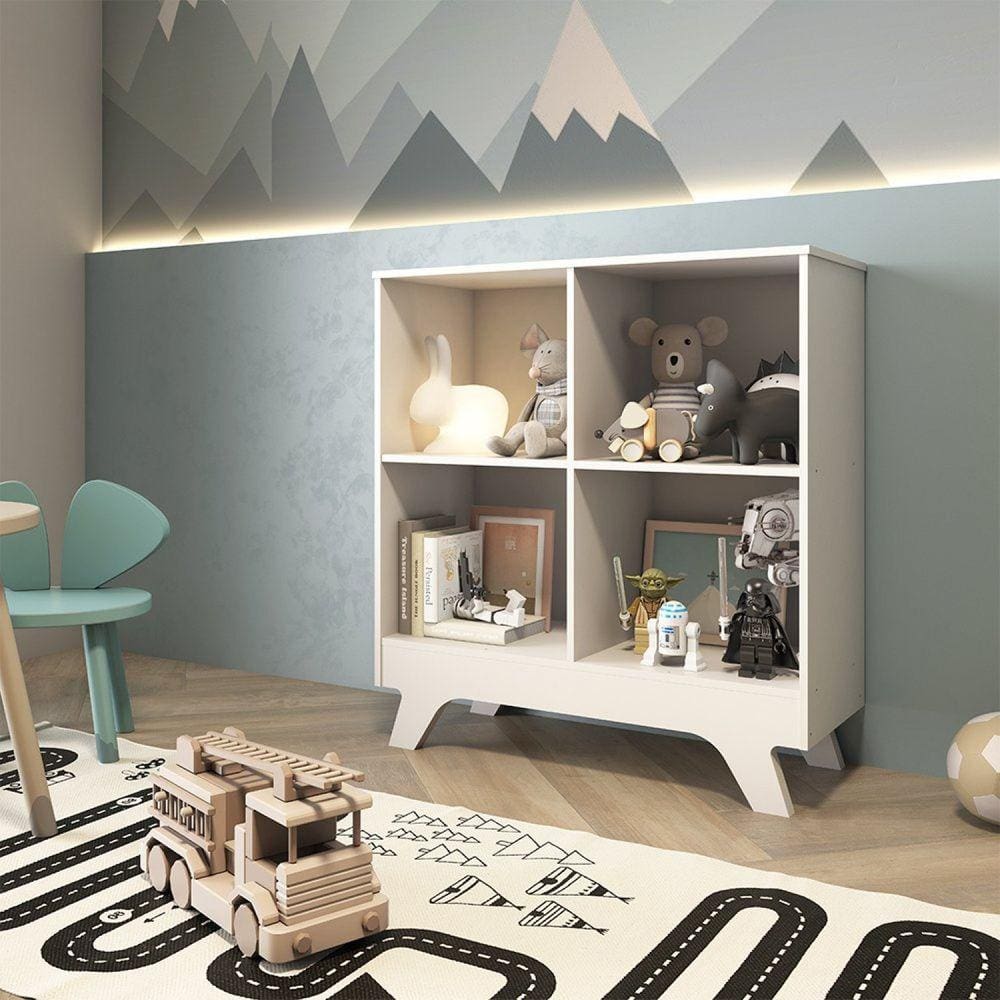 Livreiro Retrô em MDF 4 Nichos Móveis Peroba Branco