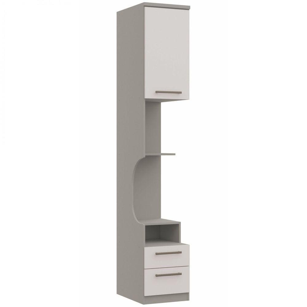 Módulo Mesa de Cabeceira 1 Porta 2 Gavetas Elegance Móveis Castro Niquel/Blanc