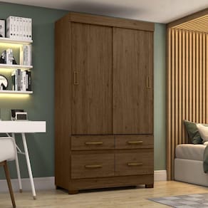 Guarda Roupa 2 Portas Deslizantes 4 Gavetas Marel Briz Castanho HP/Castanho HP/OFF White