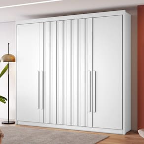 Guarda-roupa Casal 4 Portas com 2 Portas Ripadas 4 Gavetas Grécia Branco