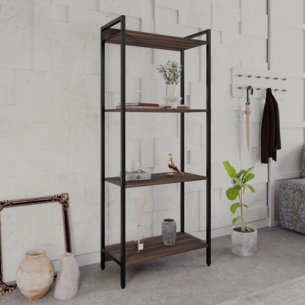 Estante para Livros Industrial Aço Multiuso 4 Prateleiras 146x60cm Active Yescasa Nogal