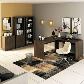 Conjunto Home Office 4 Peças com 1 Mesa para Escritório 2 Estantes e 1 Balcão Tecno Mobili Rústico