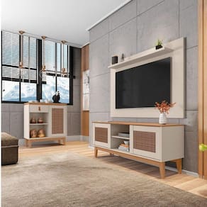 Conjunto Rack com Painel para TV até 60 Polegadas Retrô Safira Aparador Rubi Casa D Off White/Noce