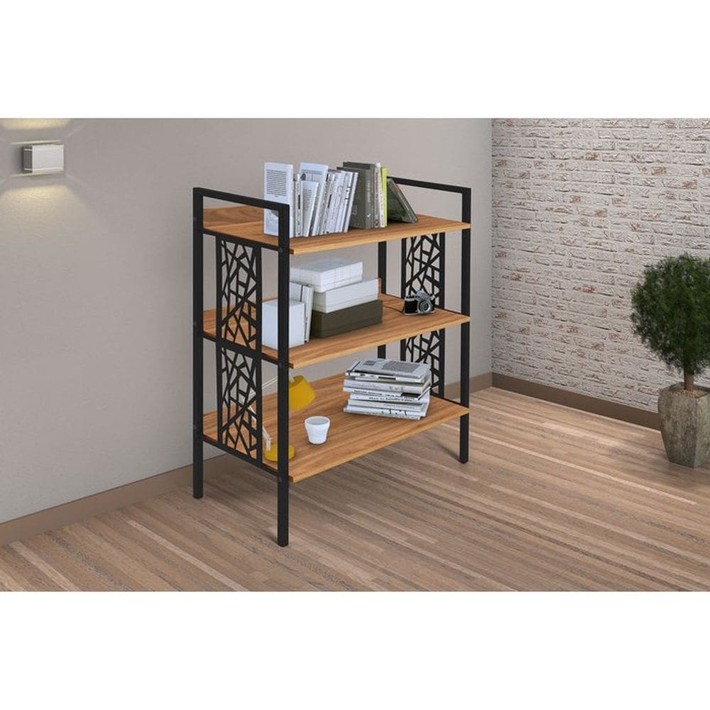 Estante 3 Prateleiras Beta Ciplafe Preto Fosco/Amendoa