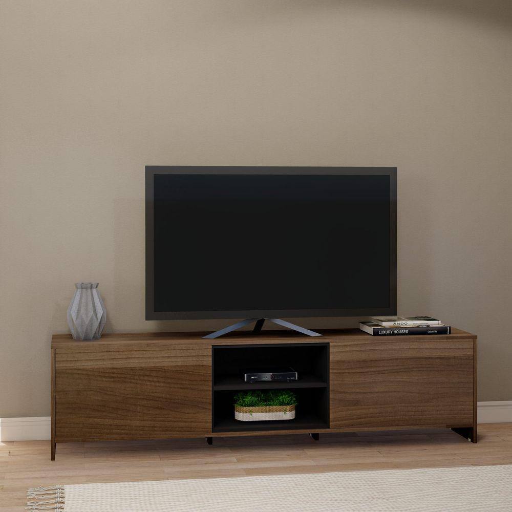 Rack para TV até 65 Polegadas 2 Portas 2 Nichos 180cm Lyon Estilare Madeirado/Preto
