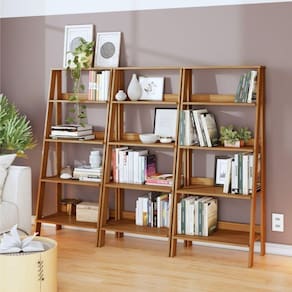 Conjunto de 3 Estantes para Livros Escada Biblioteca 140x61cm 4 Prateleiras Tok Yescasa Noce MIlano