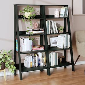 Conjunto de 2 Estantes para Livros Escada Biblioteca 140x61cm 4 Prateleiras Tok Yescasa Preto Fosco
