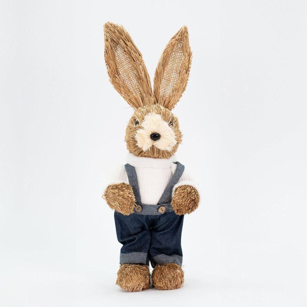 Coelho De Páscoa Decoração Enfeite Em Palha Coelhinho 37cm