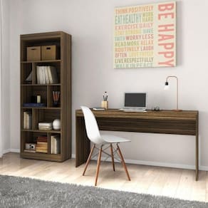 Escrivaninha Reta 150cm Estante Livreiro 4 Prateleiras DJD Móveis Castanho Castanho