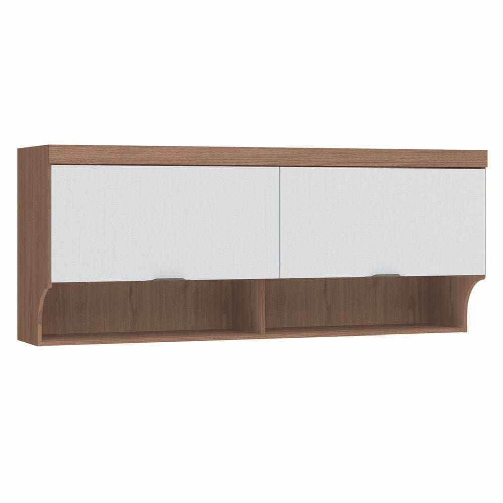 Armário Aéreo Ponte Modulado 2 Portas Infinity Móveis Castro Macadâmia/Branco Line