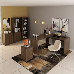 Conjunto Home Office 5 Peças com 1 Mesa 1 Armário 1 Gaveteiro 1 Estante 1 Balcão Espresso Móveis Rústico