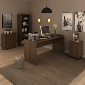 Conjunto Home Office 4 Peças com 1 Mesa 1 Balcão 1 Estante 1 Gaveteiro Espresso Móveis Nogal
