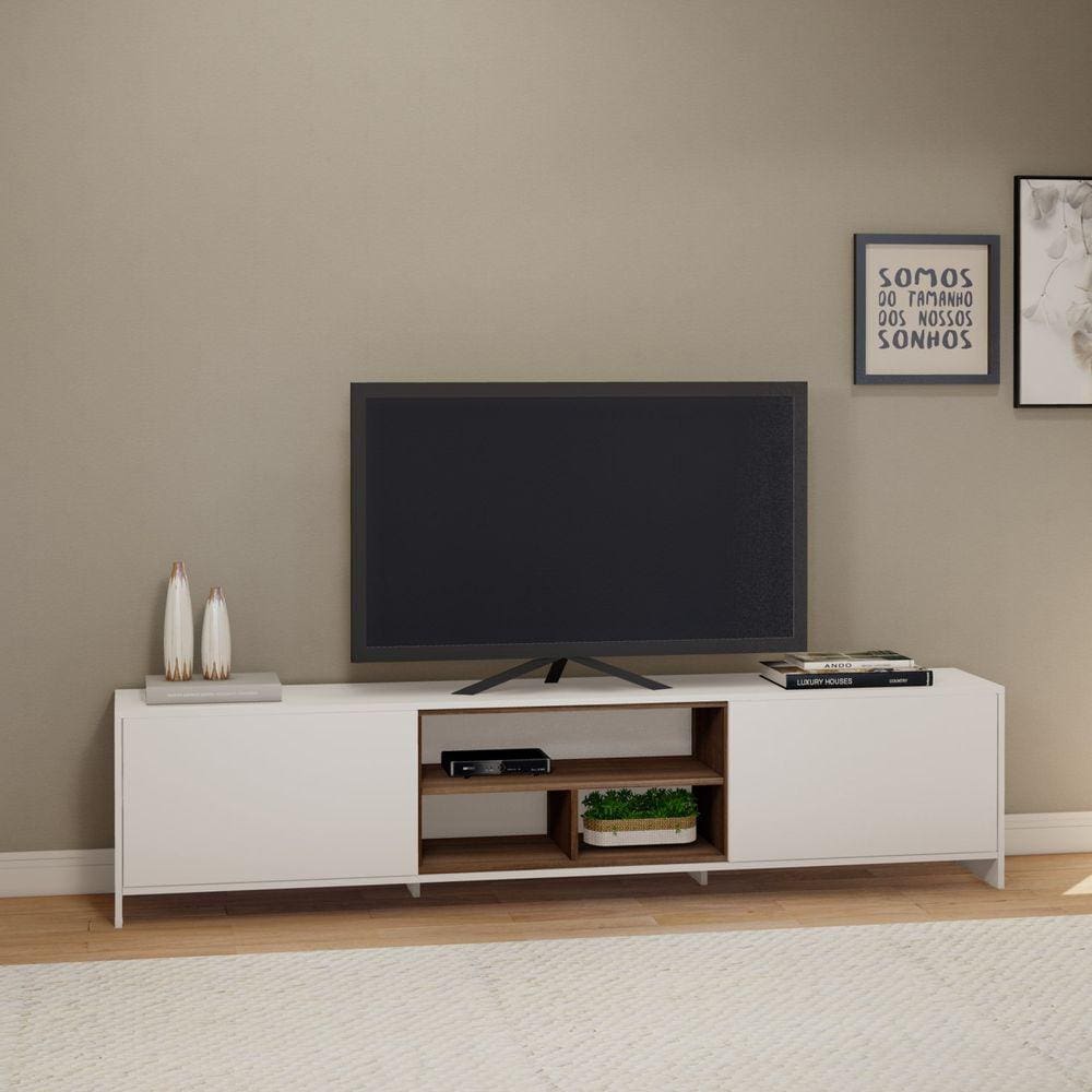 Rack para TV até 65 Polegadas 200cm 2 Portas 3 Nichos Olímpia Estilare Branco/Madeirado