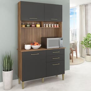 Cozinha Compacta 115cm 4 Portas 2 Gavetas Millena Fellicci Manchester/Grafite