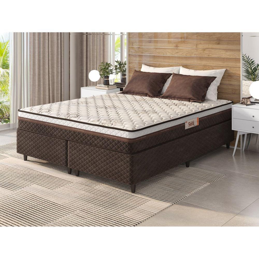 Cama Box Queen Hellen Colchões Molas Ensacadas Siena Special 158x198x58 Marrom