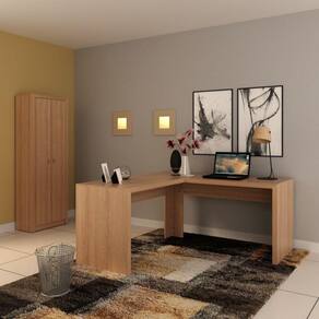 Conjunto Home Office 2 Peças 1 Mesa para Escritório em L com 1 Armário Espresso Móveis Amendoa