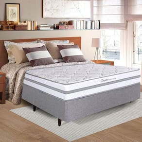 Cama Box Casal Molas Maxspring 138x188x24cm Chester Herval Branco/Cinza