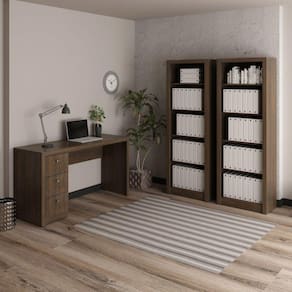 Conjunto Home Office com 1 Escrivaninha 3 Gavetas com 2 Estantes Espresso Móveis Rústico