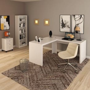 Conjunto Home Office 3 Peças com 1 Mesa em L 1 Estante 1 Gaveteiro Espresso Móveis Branco