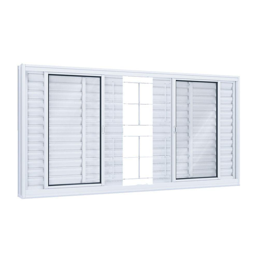 Janela de Aço Veneziana 100x200cm 6 Folhas com Grade Quadrada Facilita Lucasa Branco