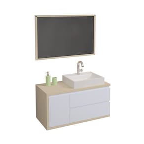 Gabinete Suspenso 100cm com Cuba e Espelheira Paris Berton Nude/Branco