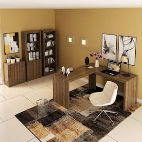 Conjunto Home Office 4 peças com 1 Escrivaninha em L, 2 Estantes e 1 Balcão Espresso Móveis Nogal