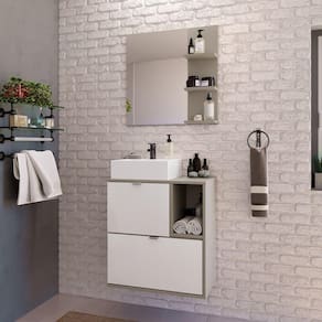 Gabinete Suspenso com Cuba e Espelheira 60cm Nordic Móveis Bosi Branco/Argento