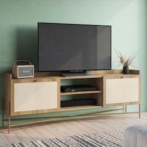 Rack para TV 65 Polegadas 2 Portas 183cm Palhinha Pé Metal Dourado Oslo Artesano Hanover/Dourado