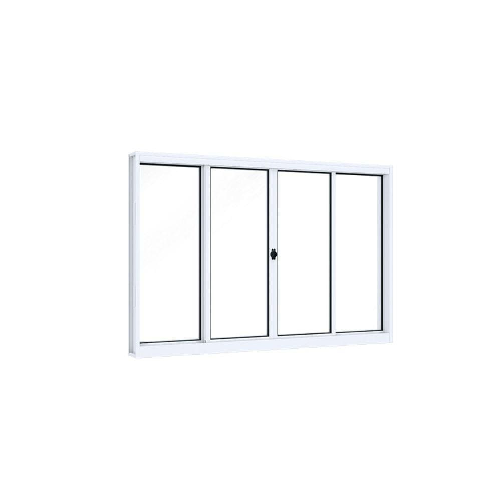 Janela de Aço de Correr 120x150cm 4 Folhas com Vidro Liso Riobras Branco