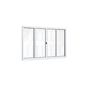 Janela de Aço de Correr 120x150cm 4 Folhas com Grade Mosaico e Vidro Riobras Branco