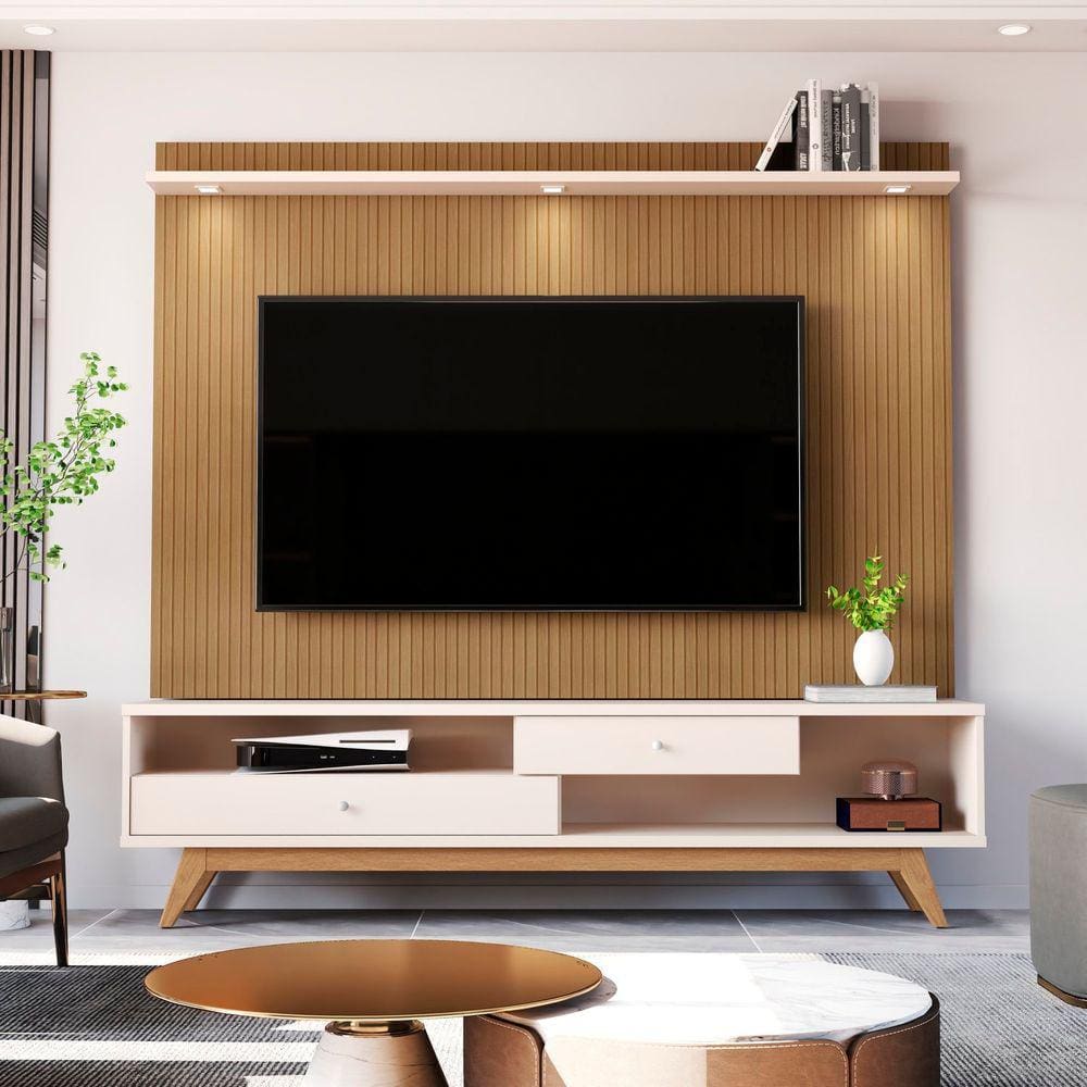 Estante Home Theater para TV até 75 Polegadas com Led Home 5232 JB Bechara Elmo/Pérola