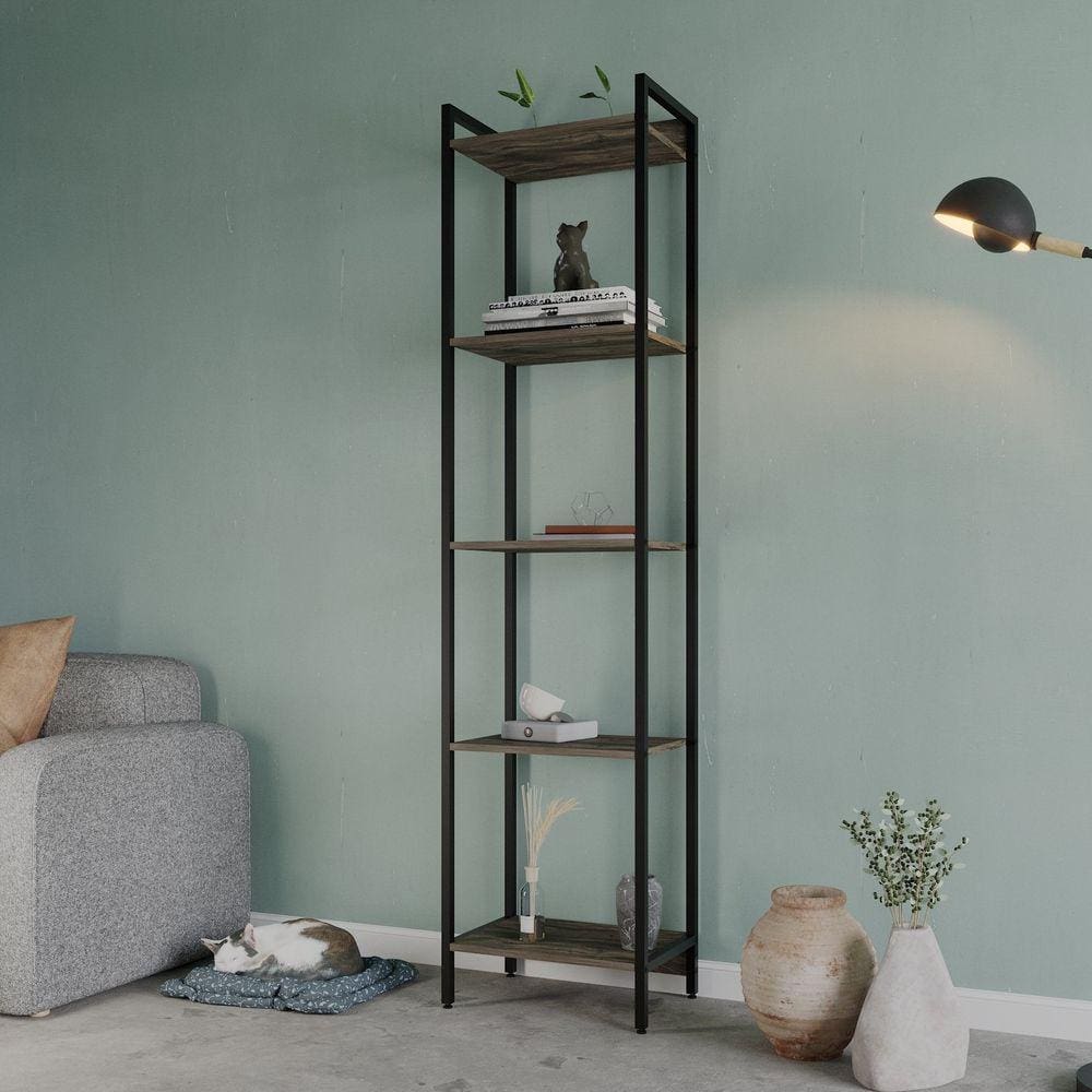 Estante para Livros Industrial Aço Multiuso 5 Prateleiras 187x45cm Active Yescasa Carvalho Dark