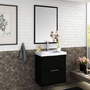 Gabinete para Banheiro com Cuba e Espelheira 60cm Pietra Móveis Bosi Preto/Preto Brilho