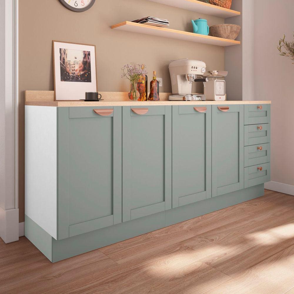 Cozinha Modulada 2 Peças com Tampo 2 Balcões Arizona CabeCasa MadeiraMadeira Branco/Menta